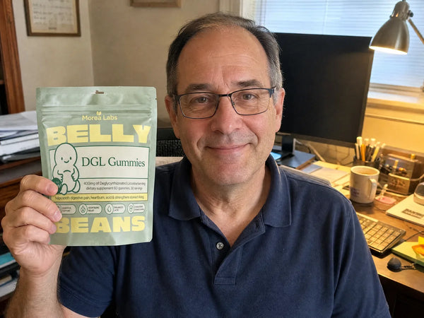 Belly Beans customer holding the pouch