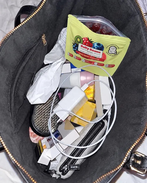 Belly Beans pouch in a handbag