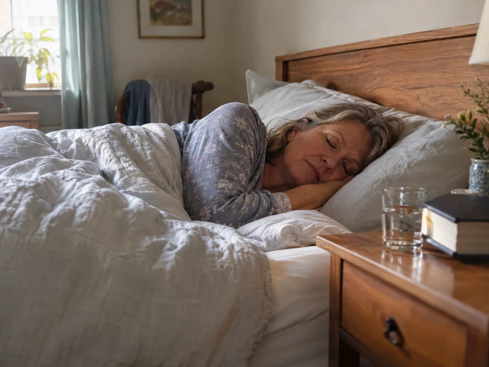 Illustrative scene of a woman resting in an ordinary bedroom in morning light